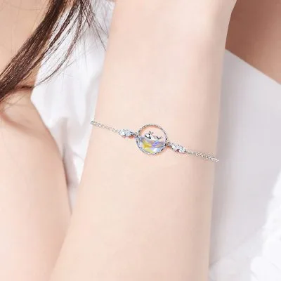 Lắc Tay Bạc Nữ đính đá CZ, Pha Lê Aurora Cá Voi Cute LILI 775374 2
