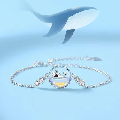 Lắc Tay Bạc Nữ đính đá CZ, Pha Lê Aurora Cá Voi Cute LILI 775374 7