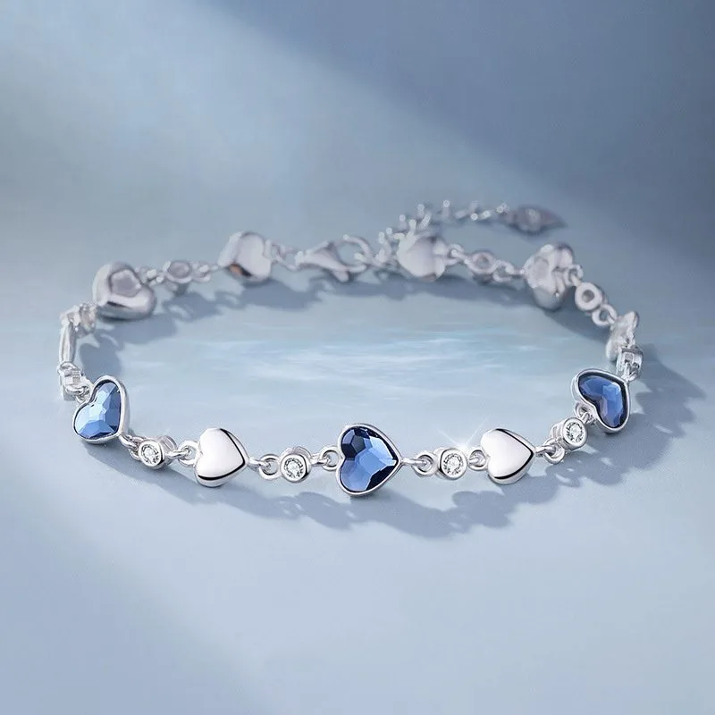 Lắc tay bạc nữ đính đá pha lê hình trái tim LILI_427425_30