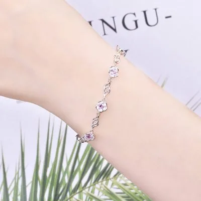 Lắc Tay Bạc Nữ Mạ Bạch Kim đính đá CZ Hình Bông Hoa Hồng Rose LILI 783929 12