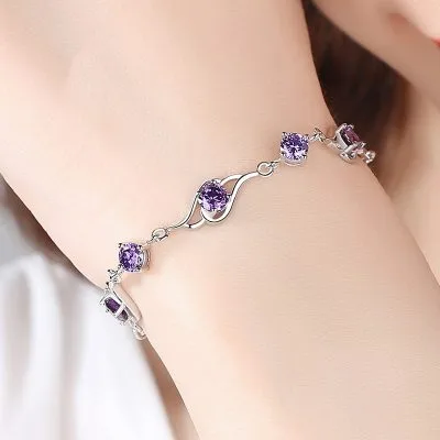 Lắc Tay Bạc Nữ Mạ Bạch Kím đính đá CZ Hình Lông Vũ 12