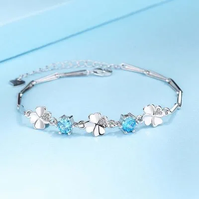 Lắc tay bạc nữ mạ bạch kim đính pha lê cỏ bốn lá LILI_612672_34