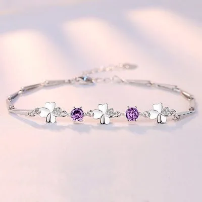 Lắc Tay Bạc Nữ Mạ Bạch Kim đính Pha Lê Cỏ Bốn Lá LILI 612672 37