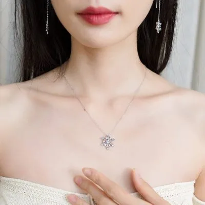 Mặt Dây Chuyền Bạc Nữ Bông Tuyết đính đá Spinel Xanh LILI 776442 2