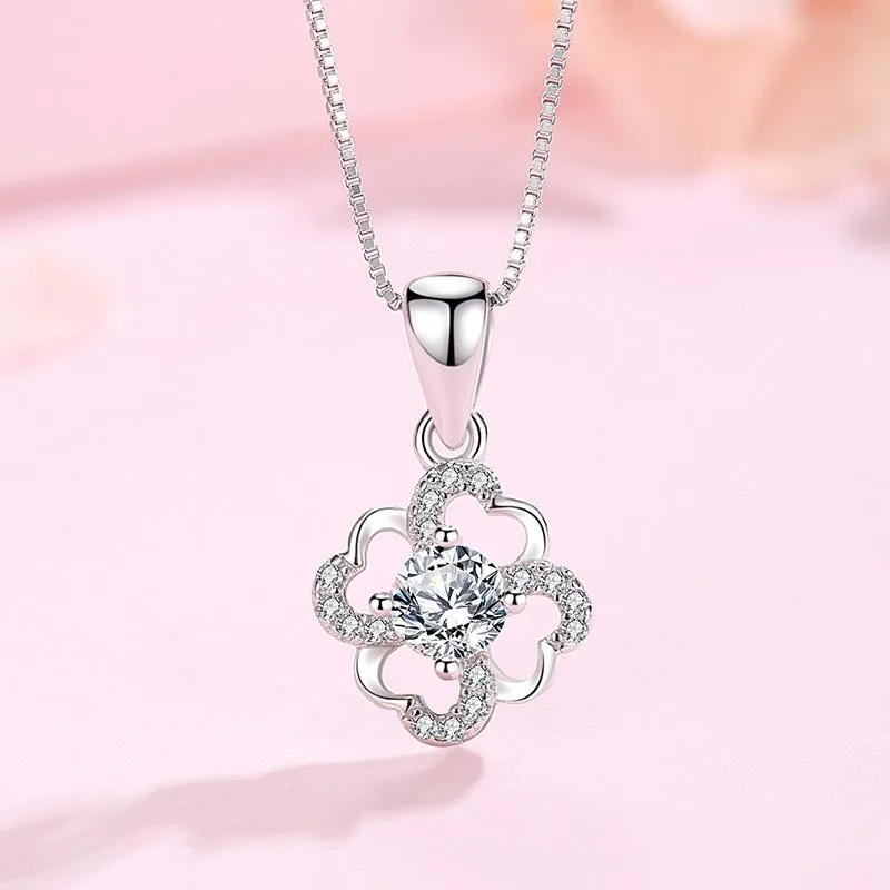 Mặt Dây Chuyền Bạc Nữ đính đá CZ Cỏ 4 Lá Trái Tim Tình Yêu LILI 732378