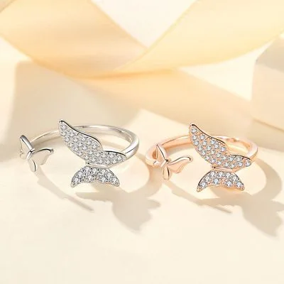Nhẫn bạc nữ đinh mạ vàng đính đá CZ đôi bướm xinh LILI_745677_1