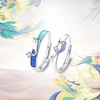 Nhẫn đôi Bạc đẹp Rồng Phượng Free Size Nam Nữ LILI 449175 8 2