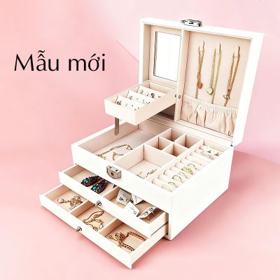 Tủ Hộp đựng đồ Trang Sức Nam Nữ Trang Bọc Da Có Khóa Bunny LILI 655215 Mẫu Mới