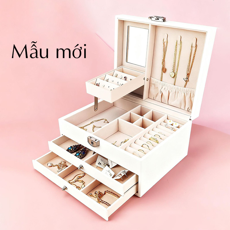 Tủ Hộp đựng đồ Trang Sức Nam Nữ Trang Bọc Da Có Khóa Bunny LILI 655215 Mẫu Mới