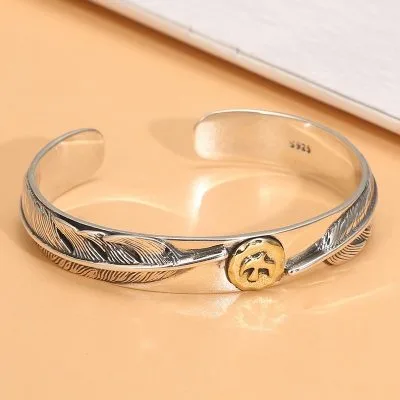 Vòng Tay Bạc Nam Dạng Kiềng Lông Vũ Bản To LILI 363834 10