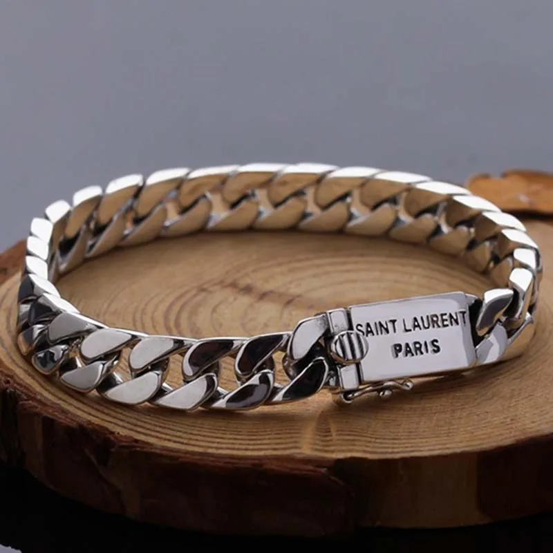 Lắc Tay Bạc Nam Mắt Xích đơn Giản Ngầu Cuban Saint Laurent Paris LILI 746785 31