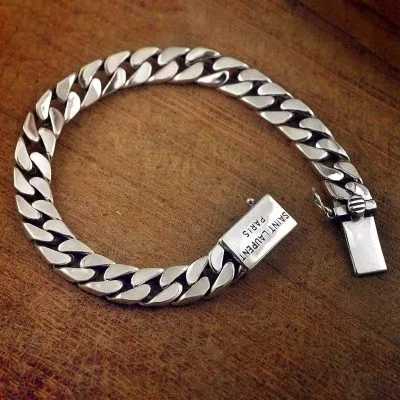 Lắc Tay Bạc Nam Mắt Xích đơn Giản Ngầu Cuban Saint Laurent Paris LILI 746785 34