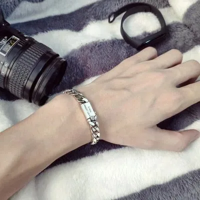 Lắc Tay Bạc Nam Mắt Xích đơn Giản Ngầu Cuban Saint Laurent Paris LILI 746785 35