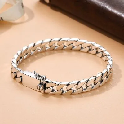 Lắc Tay Bạc Nam Mắt Xích đơn Giản Ngầu Cuban Saint Laurent Paris LILI 746785 37