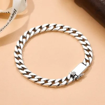 Lắc Tay Bạc Nam Mắt Xích đơn Giản Ngầu Cuban Saint Laurent Paris LILI 746785 39