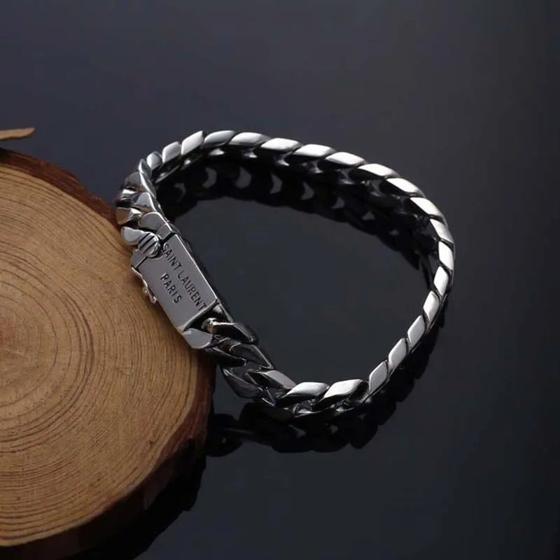 Lắc Tay Bạc Nam Mắt Xích đơn Giản Ngầu Cuban Saint Laurent Paris LILI 746785 43