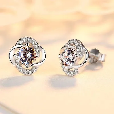 Bông tai bạc nữ đính đá CZ cỏ 4 lá LILI_453329_2
