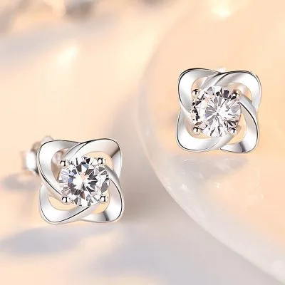 Bông tai bạc nữ đính đá CZ cỏ 4 lá LILI_743522_2