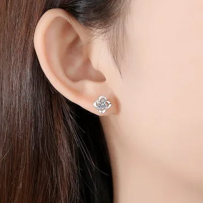 Bông tai bạc nữ đính đá CZ cỏ 4 lá LILI_743522_4