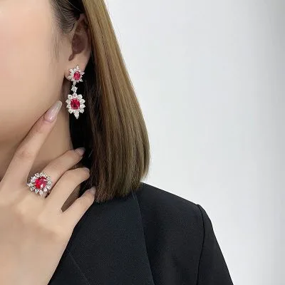 Khuyên tai bạc nữ đính đá Carbon tổng hợp hình bông hoa LILI_626323_4
