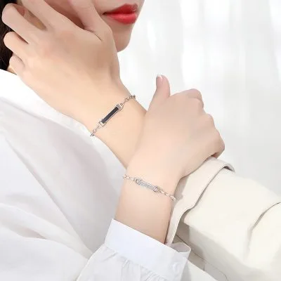 Lắc Tay Bạc Cặp đôi đóng Mở đính đá CZ, Onyx Love You LILI 361965 3