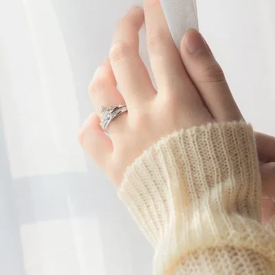 Bộ 2 nhẫn bạc nữ đính đá CZ 2 tầng dạng xếp chồng vương miện LILI_519237_2