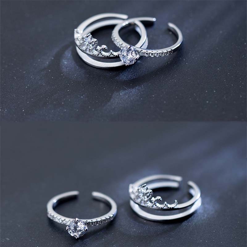 Bộ 2 nhẫn bạc nữ đính đá CZ 2 tầng dạng xếp chồng vương miện LILI_519237_5
