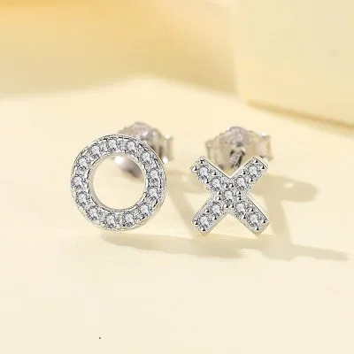Bông Tai Bạc Nữ đính đá CZ Hình Chữ X O LILI 747471 1
