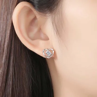 Bông tai bạc nữ đính đá CZ hình trái tim LILI_547816_4