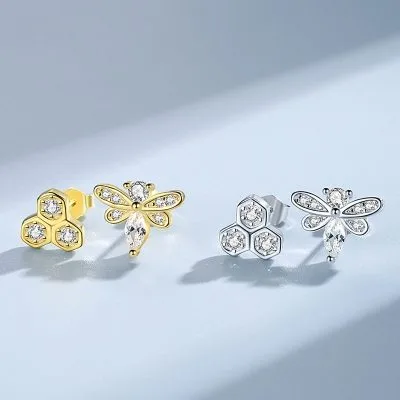 Bông tai bạc nữ đính đá CZ ong mật xinh xắn LILI_457376_2