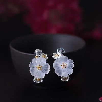Bông tai bạc nữ đính pha lê hình bông hoa mận LILI_324548_3