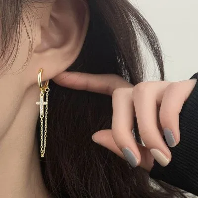 Bông tai bạc unisex nữ nam đính đá CZ chữ T, thánh giá LILI_741255_3