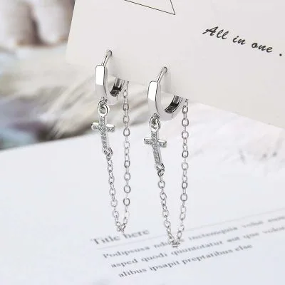 Bông tai bạc unisex nữ nam đính đá CZ chữ T, thánh giá LILI_741255_5