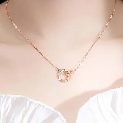 Dây Chuyền Bạc Nữ đính đá CZ Dạng Nhẫn đôi Fall In Love LILI 748855 6
