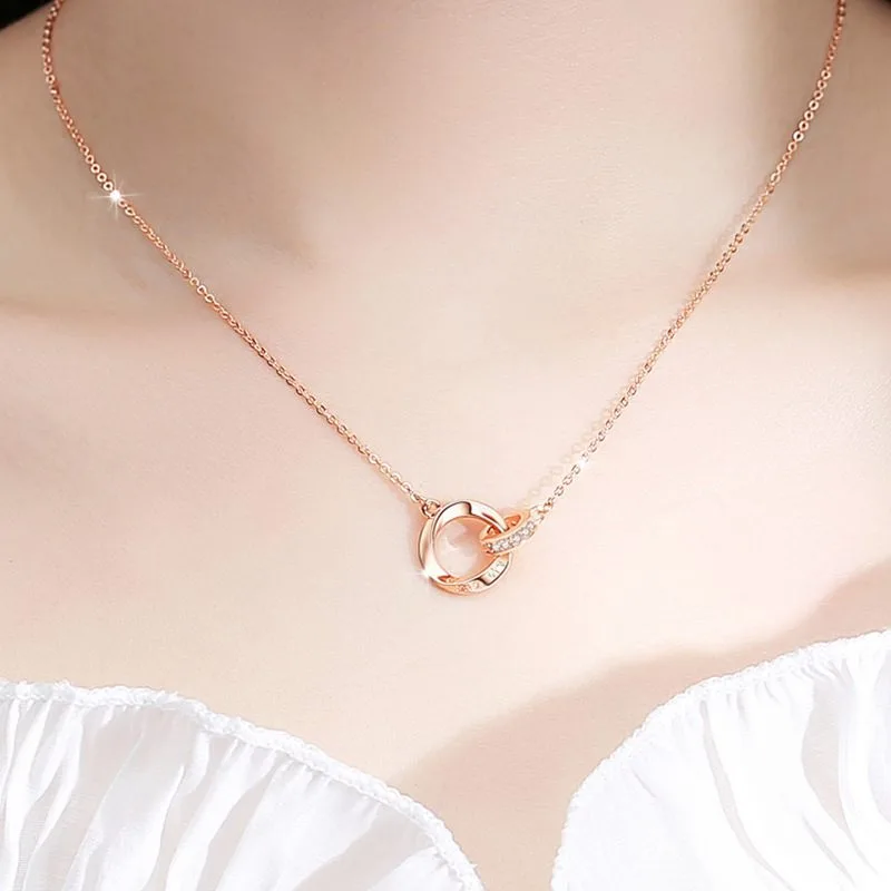 Dây Chuyền Bạc Nữ đính đá CZ Dạng Nhẫn đôi Fall In Love LILI 748855 6