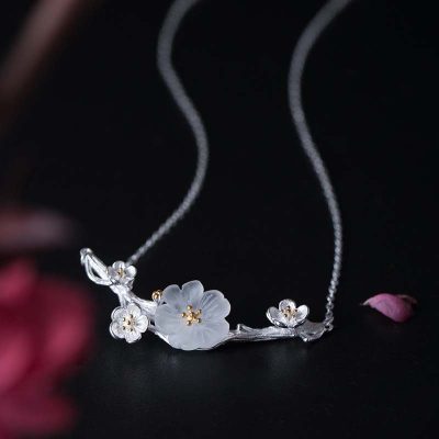 Dây chuyền bạc nữ đính pha lê hình bông hoa mận LILI_434427_2