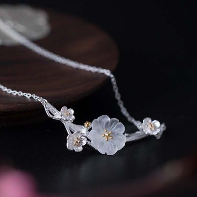 Dây chuyền bạc nữ đính pha lê hình bông hoa mận LILI_434427_3