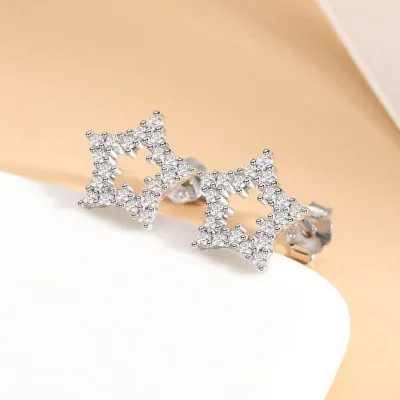 Khuyên Tai Bạc Nữ đính đá CZ Hình Ngôi Sao 5 Cánh LILI 166967 1