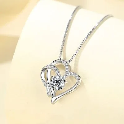 Mặt Dây Chuyền Bạc Nữ đính đá CZ 2 Trái Tim Ghép đôi LILI 763116 20