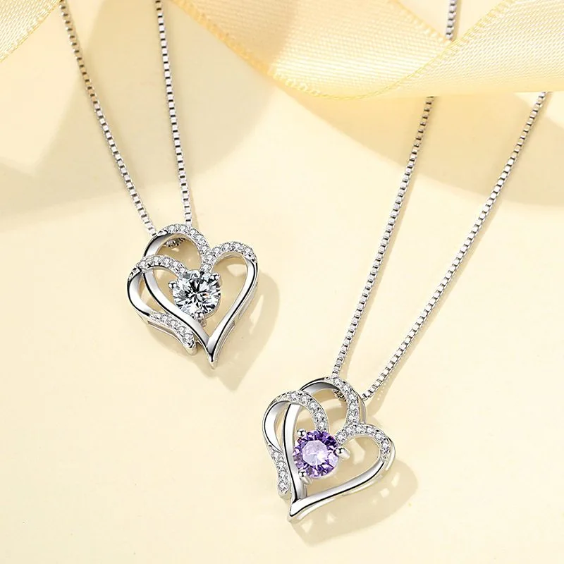 Mặt Dây Chuyền Bạc Nữ đính đá CZ 2 Trái Tim Ghép đôi LILI 763116 23