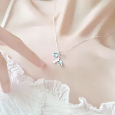 Vòng cổ bạc nữ đính đá CZ hình cành lộc non LILI_552456_8