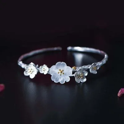 Vòng tay bạc nữ đính pha lê hình bông hoa mận LILI_218888_3