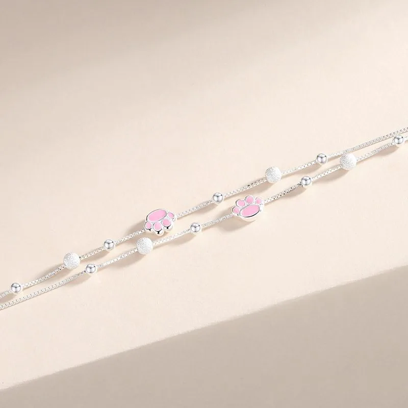 Vòng tay bạc nữ xếp chồng 2 lớp chân mèo dễ thương LILI_272912_3