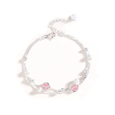 Vòng tay bạc nữ xếp chồng 2 lớp chân mèo dễ thương LILI_272912_4
