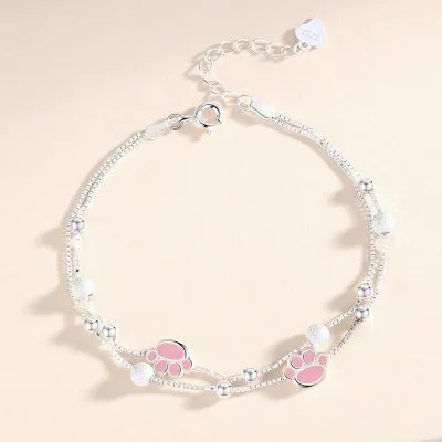 Vòng tay bạc nữ xếp chồng 2 lớp chân mèo dễ thương LILI_272912_5