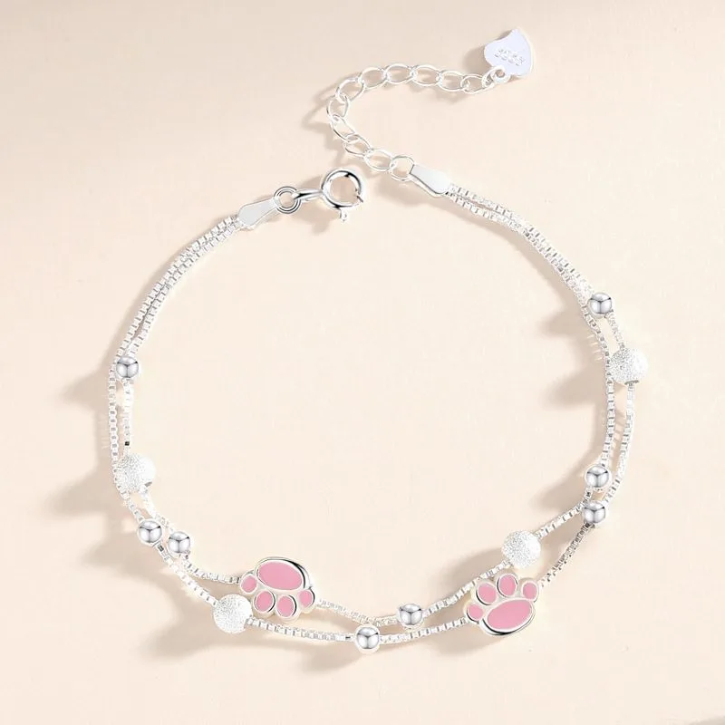 Vòng tay bạc nữ xếp chồng 2 lớp chân mèo dễ thương LILI_272912_5