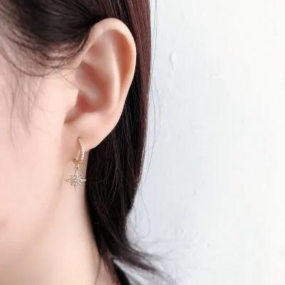 Bông Tai Bạc Nữ Tròn Mạ Vàng đính đá CZ Trăng Sao LILI 541779 4