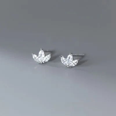 Bông Tai Bạc Nữ Cỡ Nhỏ Mini đính đá CZ Hình Bông Hoa Sen LILI 545595 3