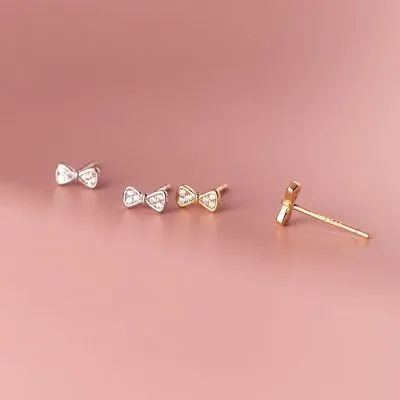 Bông Tai Bạc Nữ Cỡ Nhỏ Mini đính đá CZ Hình Chiếc Nơ LILI 661253 3