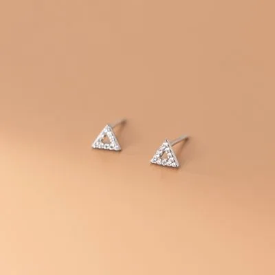 Bông Tai Bạc Nữ Cỡ Nhỏ Mini đính đá CZ Hình Tam Giác LILI 815955 2